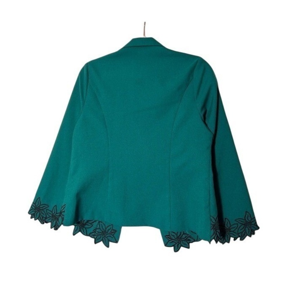 Green Open Front Blazer Floral Embroidered  Holiday Business Office Classy - Picture 2 of 7